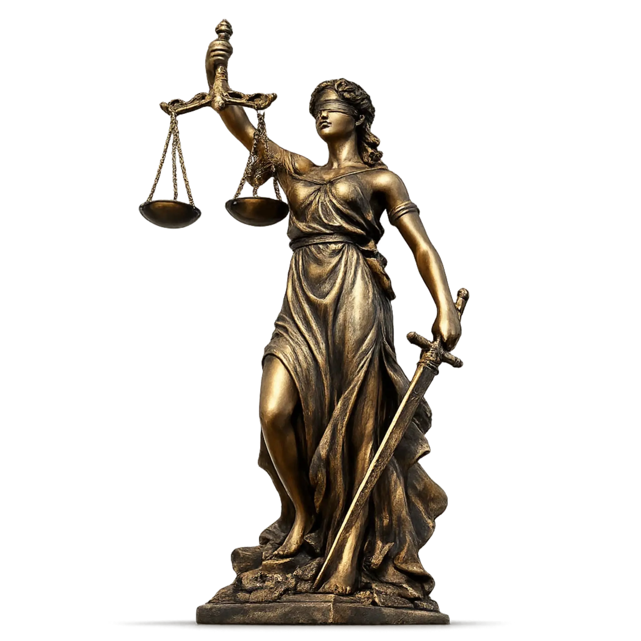 Justitia mit Waage und Schwert, Bronzefigur